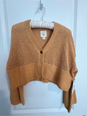 Billabong Cropped Open-Knit V-Neck Cardigan - Camel Brown
